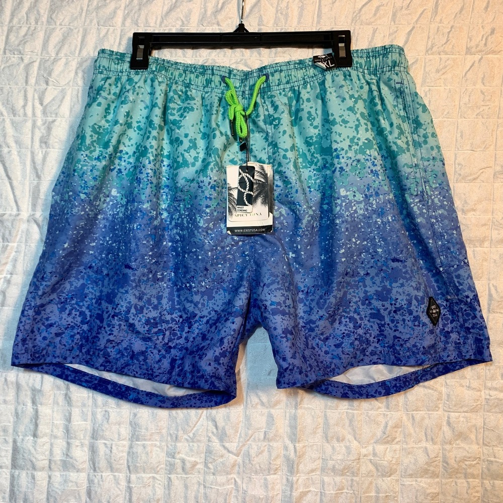 Spicy Tuna Mens Swim Trunks XXL Blue Ombre Splash Board Shorts SW8552 NWT